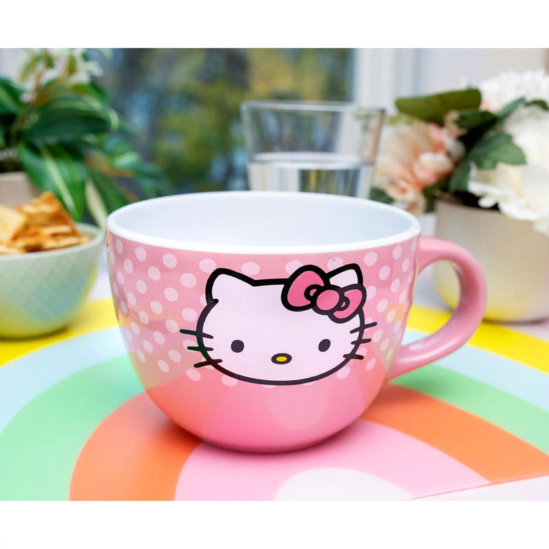 Hello Kitty Face and Polka Dots Ceramic Soup Mug 24 oz