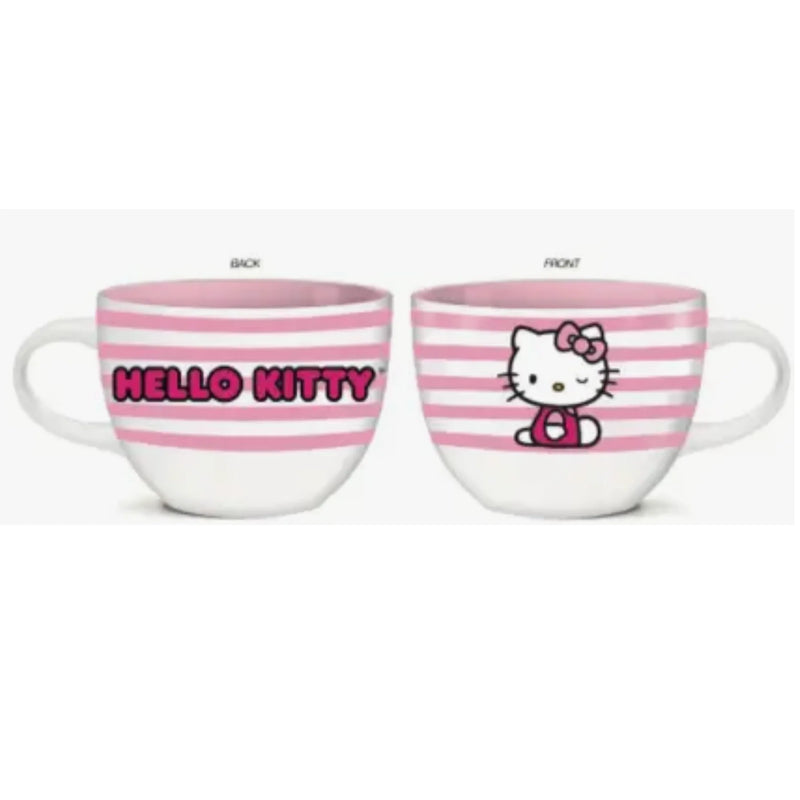 Hello Kitty Pink Striped Ceramic Mug 24 oz