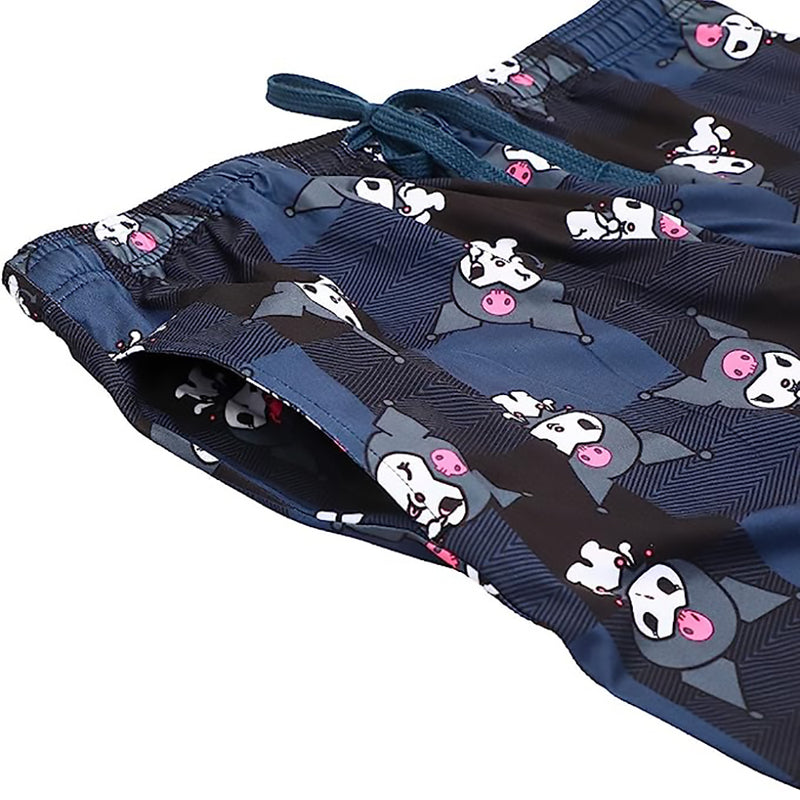 Kuromi Poses Plaid Sleep Pajama Pants with Drawstring and Pockets