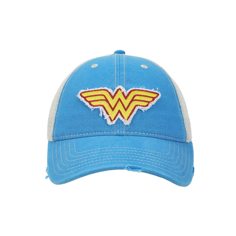 Wonder Woman Classic Logo Distressed Fabric Snapback Hat