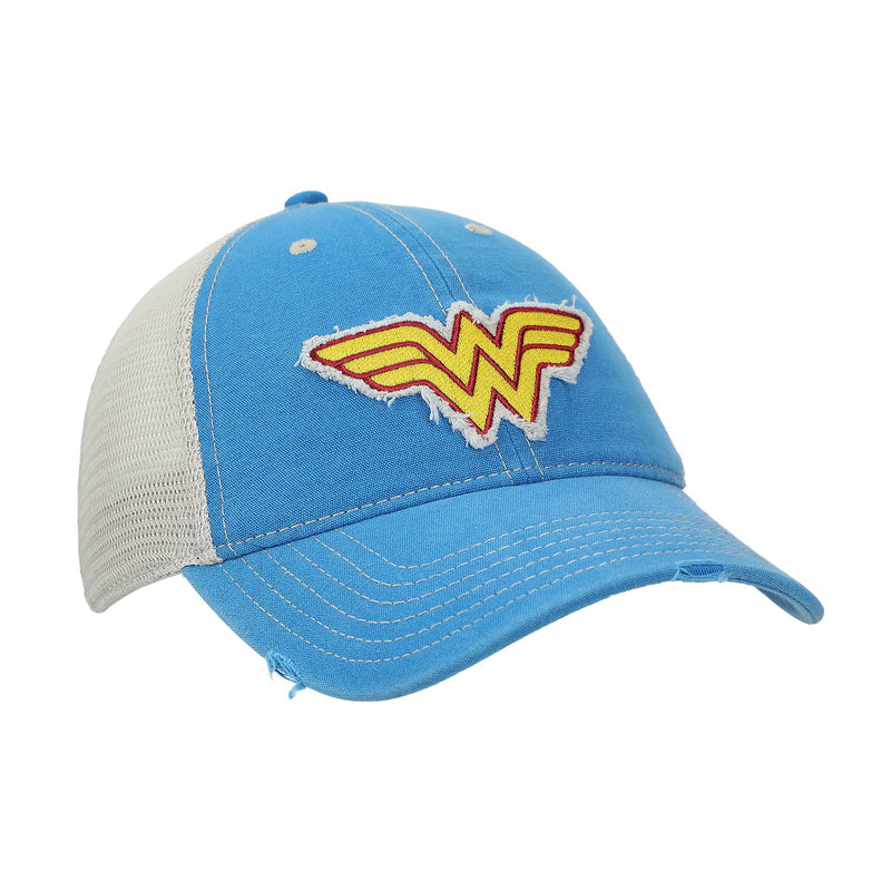 Wonder Woman Classic Logo Distressed Fabric Snapback Hat