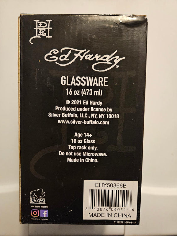 Ed Hardy Skull Hat Gamble Pint Glass 16 oz