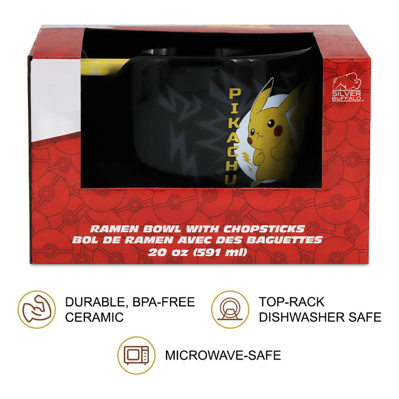 Pokemon Pikachu Ceramic Ramen Bowl Set With Wooden Chopsticks