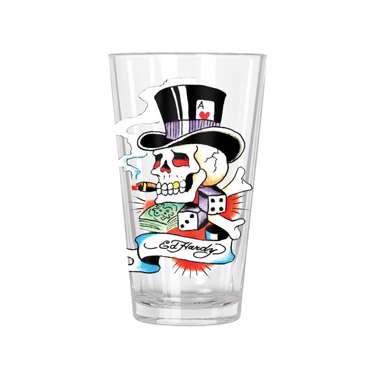 Ed Hardy Skull Hat Gamble Pint Glass 16 oz