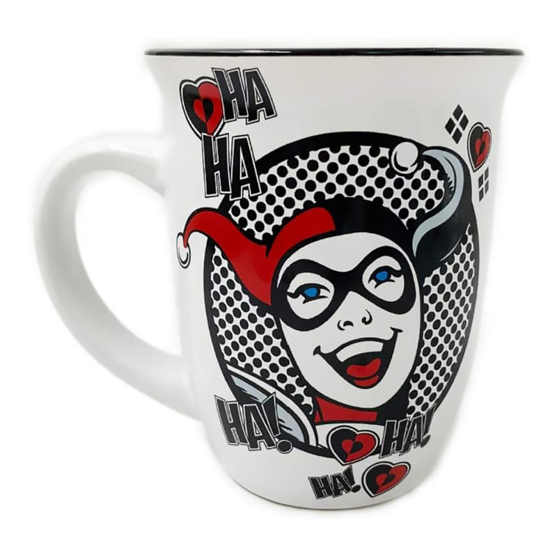 Harley Quinn Circle Badge HA HA! Wide Rim Mug 16 oz