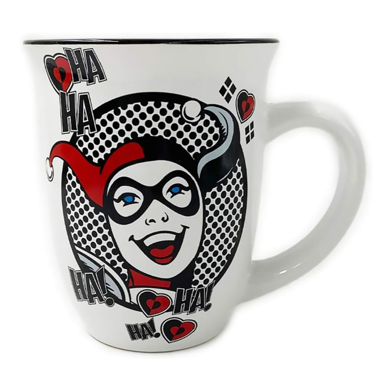 Harley Quinn Circle Badge HA HA! Wide Rim Mug 16 oz