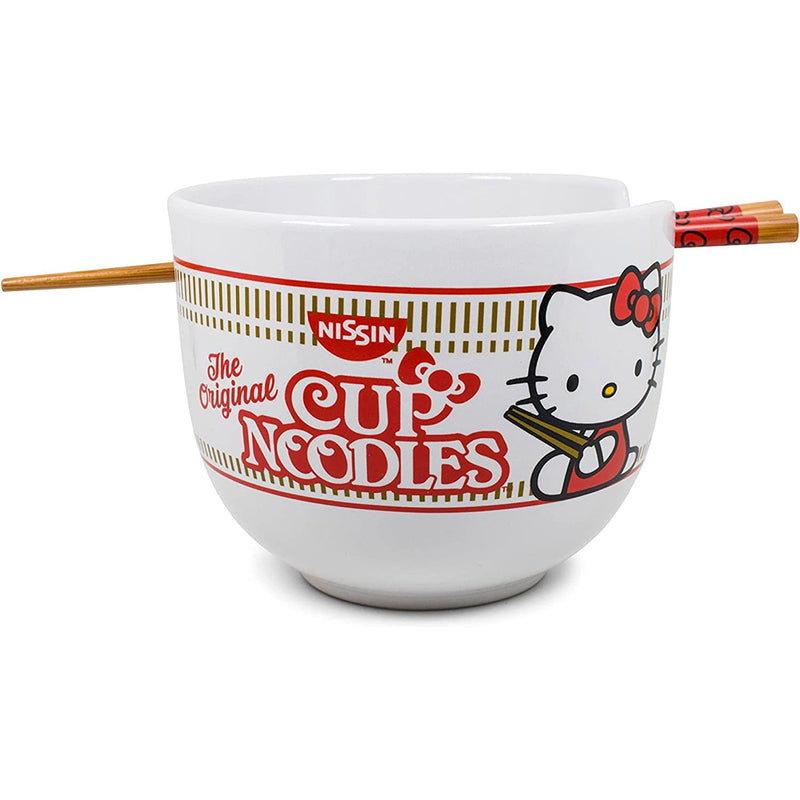 Hello Kitty Cup Noodles Ceramic Ramen Bowl Set With Wooden Chopsticks