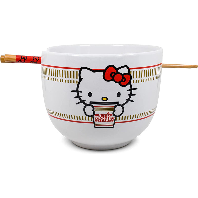 Hello Kitty Cup Noodles Ceramic Ramen Bowl Set With Wooden Chopsticks