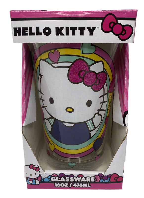 Hello Kitty Rainbow Hearts Pint Glass 16 oz