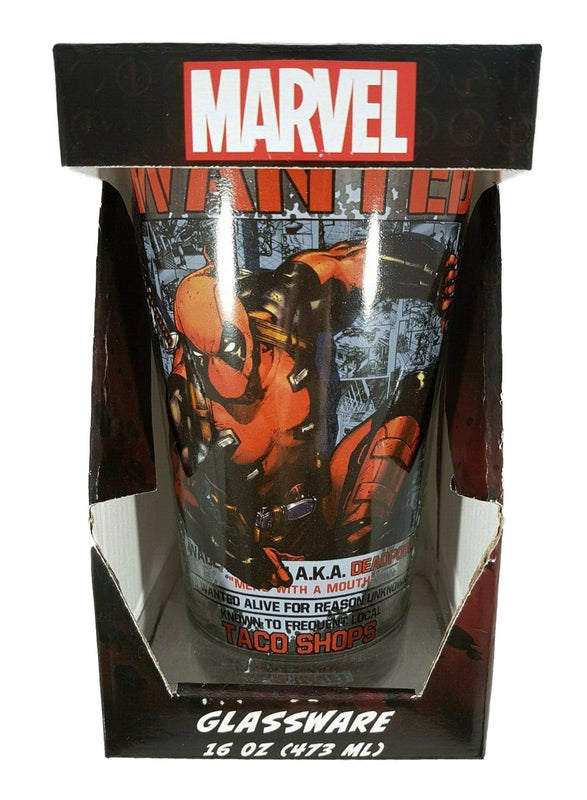 Marvel Deadpool Wanted Poster Pint Glass 16 oz
