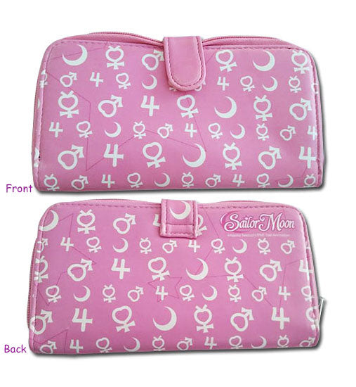 Sailor Moon Pink Long Zipper Wallet W/ White Symbols