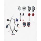 Collection of Halloween-themed jewelry including a bracelet and various pendants on a white background.