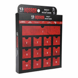 13 Days of Horror advent calendar with red doors and black packaging