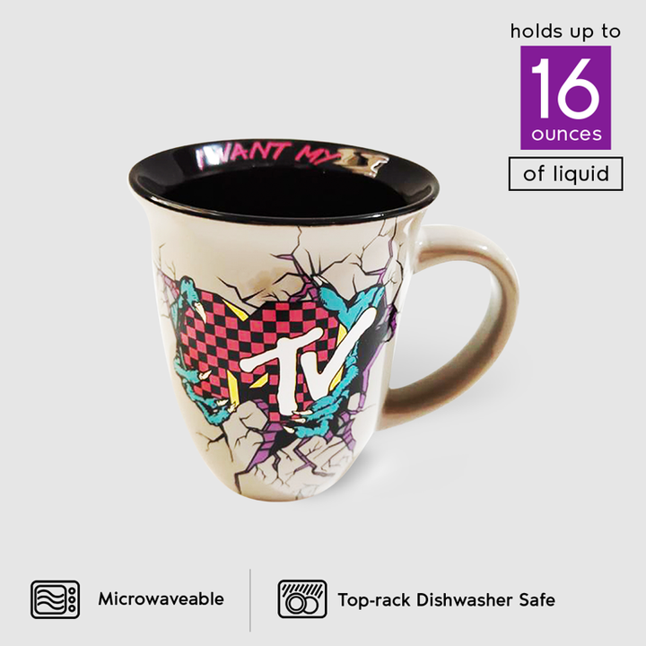 MTV Classic Logo Monster Eye Ceramic Wide Rim Mug 16 oz