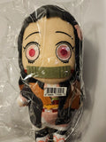 Demon Slayer Nezuko Kamado 8-inch plush doll front view in clear poly bag showing embroidered face black hair bamboo muzzle pink kimono and barcode 699858770564 by Great Eastern Entertainment