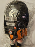 Back of poly bag packaging for Demon Slayer Nezuko Kamado 8-inch plush doll showing Demon Slayer logo suffocation warnings age restriction not for ages 15 and under choking hazard warning and Great Eastern Entertainment licensing information
