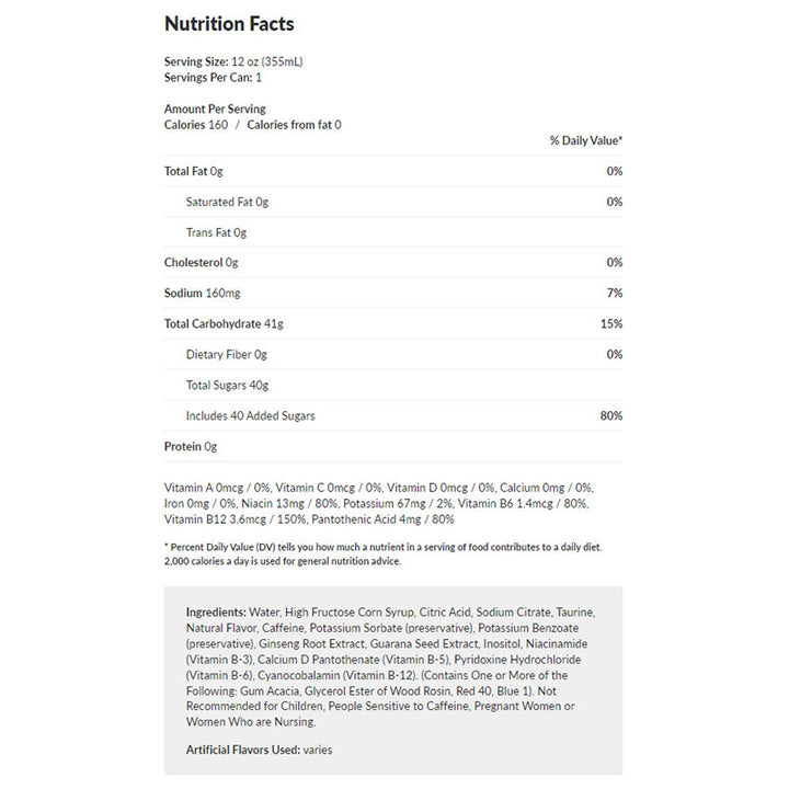 Aggretsuko Liquid Rage Energy Drink Nutrition Facts