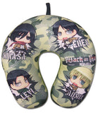 Attack On Titan Neck pillow with anime character designs on a camouflage pattern