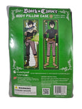 Black Clover body pillow case packaging with front and back character illustration on a white background