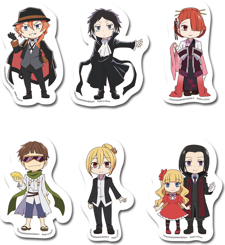 Set of six anime-style character stickers on a white background