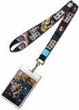 Lanyard with Demon Slayer character designs and a badge holder on a white background