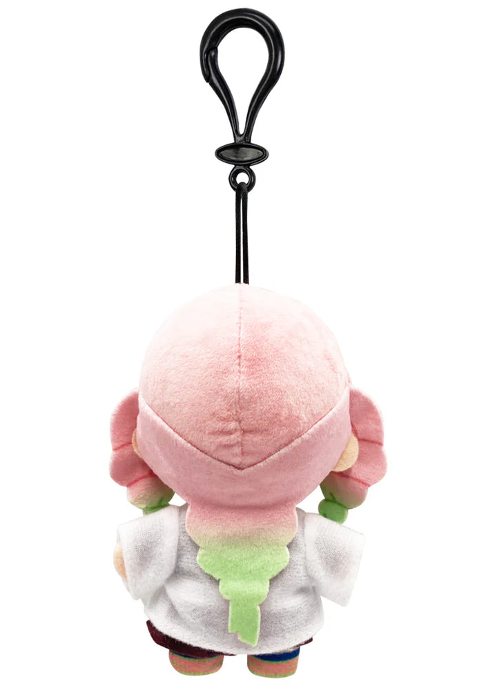 Back of plush keychain with Mitsuri Kanroji character design on a white background