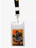 A Dragon Ball Z themed lanyard with a clear plastic ID holder containing a printed character card, shown against a plain white background.