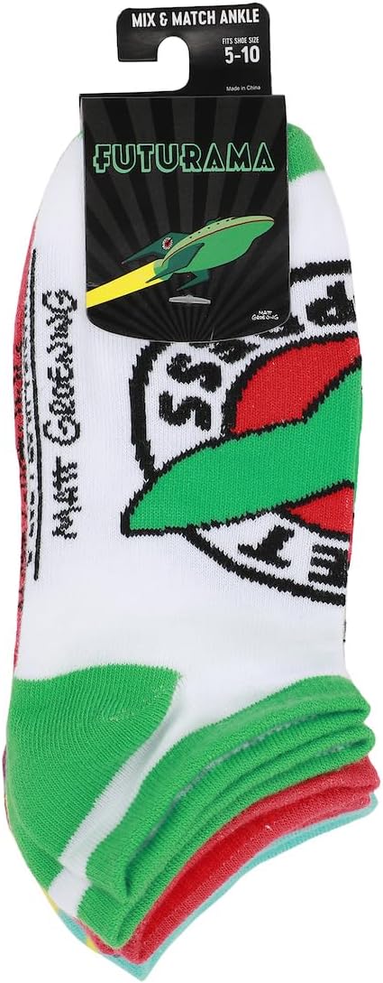 Set of socks with Futurama branding and character design on a white background