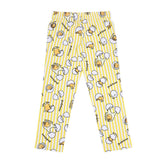 Yellow and white pajama pants with cartoon Gudetama character pattern on a white background