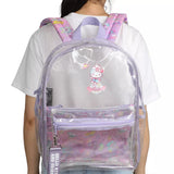 Hello Kitty & Friends Clear backpack with pink accents and Hello Kitty Treats on a white background