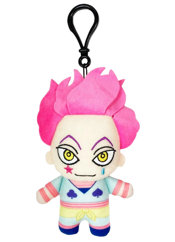Plush keychain with Hunter x Hunter Hisoka Morrow design on a white background