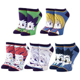 Set of Hunter x Hunter socks with character designs on a white background