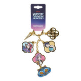 Keychain with character charms on a white background, featuring 'K-POP Demon Hunters' branding.