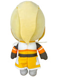 Back of Konosuba Darkness Plush toy with yellow hair and a yellow outfit on a white background