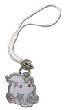 Madoka Magika Kyubey shaped phone charm with white strap on a white background