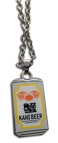 Miss Kobayashi’s Dragon Maid pendant with 'Kani Beer' design on a chain against a white background