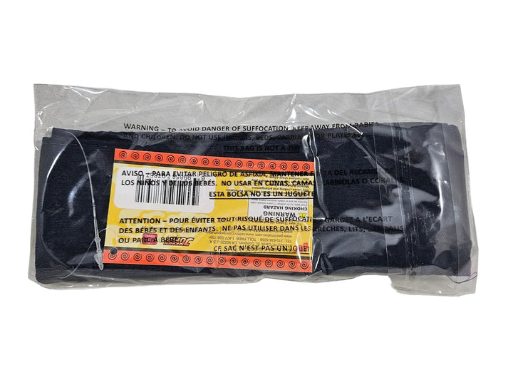 Back of Naruto Anti Leaf Village headband with licensing tag in plastic packaging on a gray background