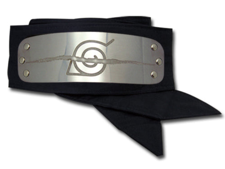Naruto Leaf Village headband with metal plate engraved with Anti Leaf Village symbol on a white background