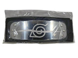 Naruto Anti Leaf Village headband with metal plate engraved with Anti Leaf Village symbol and packaged in plastic on a white background