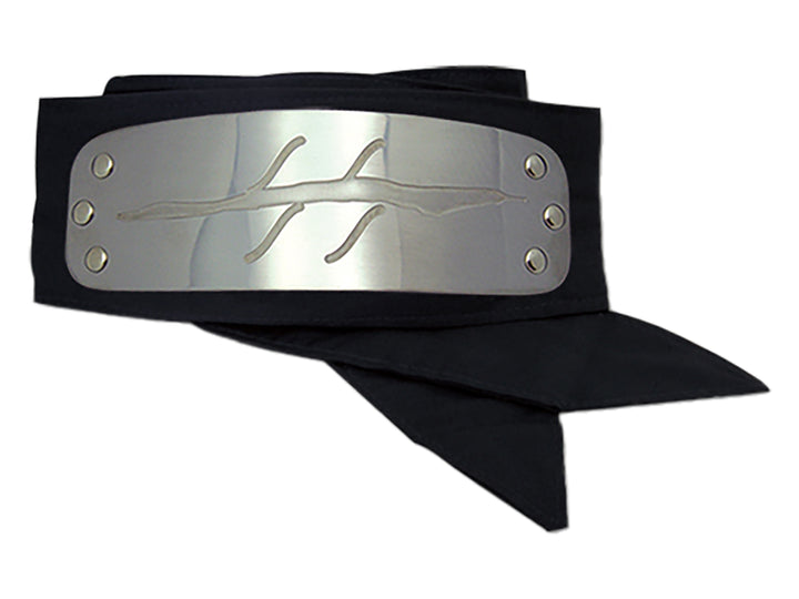 Naruto Anti Mist Village Black headband with metal plate engraved with Anti Mist Village symbol on a white background
