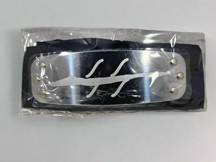 Naruto Anti Mist Village Black headband with metal plate engraved with Anti Mist Village symbol and packaged in plastic on a white background