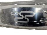 Close up of metallic Naruto Hidden Cloud Village headband with Kumogakure symbol engraved and packaged in plastic on a gray background