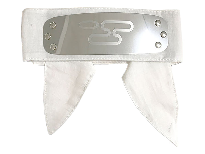 White Naruto Hidden Cloud Village headband with silver metal plate and Kumogakure symbol on a white background