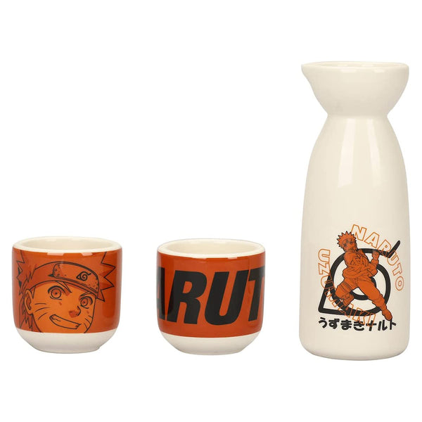 Naruto Uzumaki Ensemble de 3 sakés en céramique blanc et orange avec tasses
