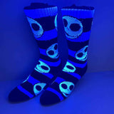 Nightmare Before Christmas Jack AOP Adult Black & Purple Athletic Crew Socks Black Light