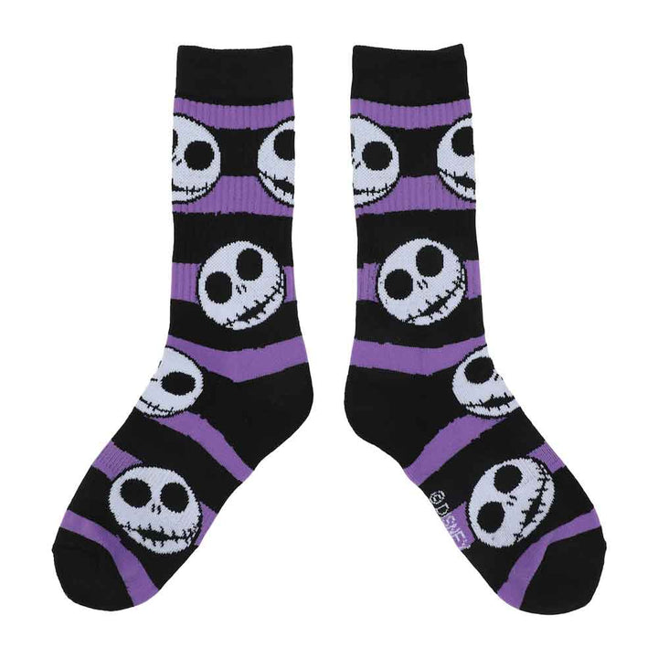 Nightmare Before Christmas Jack AOP Adult Black & Purple Athletic Crew Socks Laying Flat