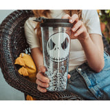 Nightmare Before Christmas Jack Skull Faces Travel Tumbler Visual Dramatization In Hand
