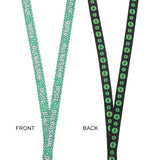 Front and back of Pokémon Lanyard, front side has green with white text "Bulbasaur 0001" and the back with green Pokeball design, on a white background.