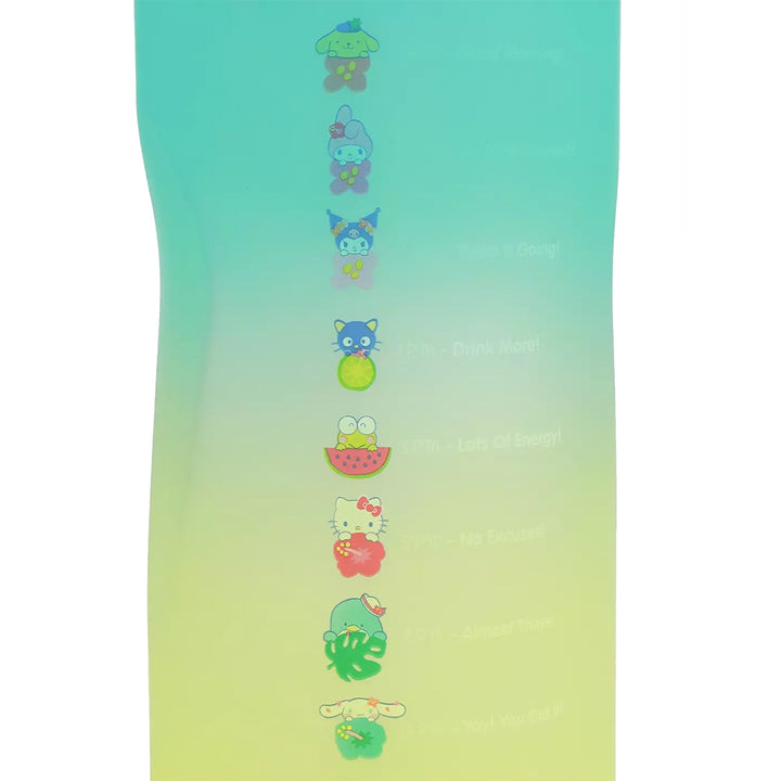 Gradient towel with cartoon character and fruit designs on a white background