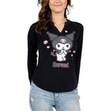 Sanrio Kuromi Juniors Black Long Sleeve Thermal Henley Shirt